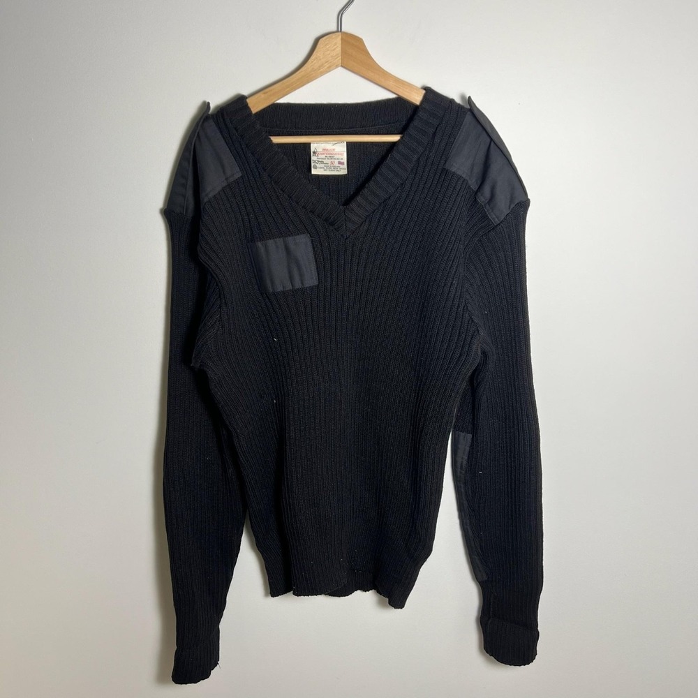 Brigade Quartermasters Sweater Mens Large Black Woolly Pully Commando V Neck